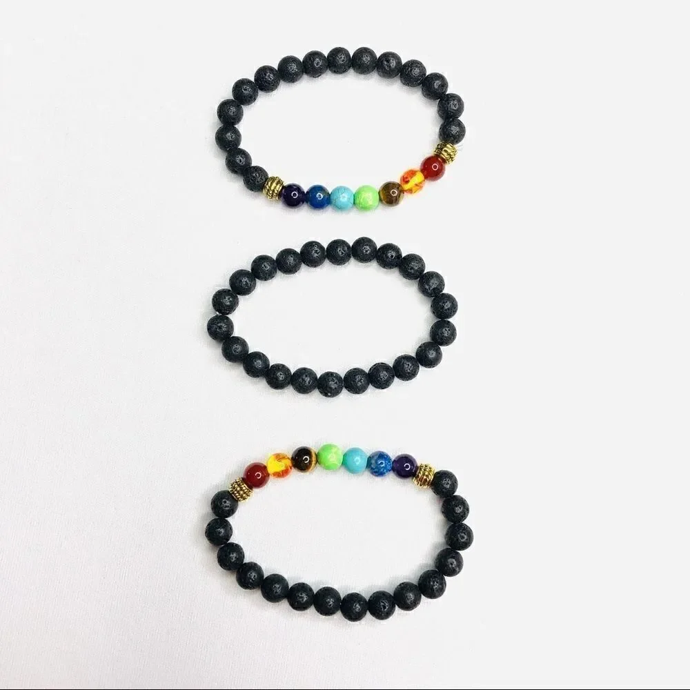 Set of (3) Lava Rock Essential Oil Diffuser Bracelets